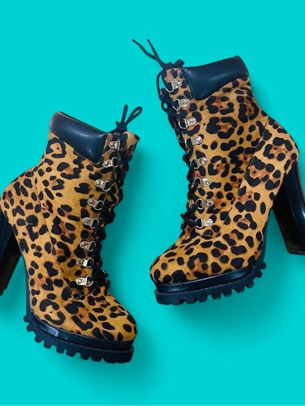 Cape Robbin Leopard Print Platform Heeled Combat Boots Women’s Size 10 Y2K